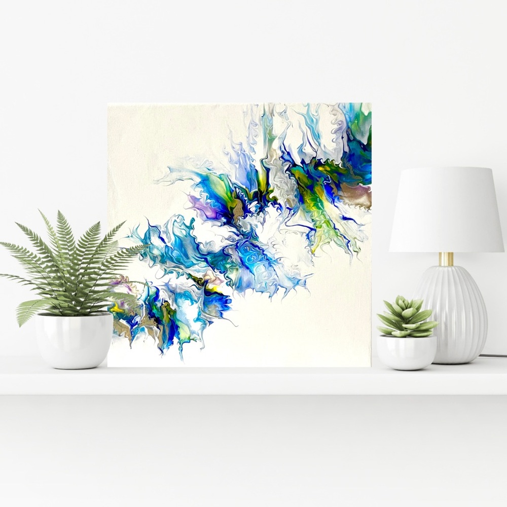 Original Acrylic Abstract Fluid Art on 14”x14”x.5” Stretched Canvas
